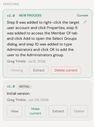 An automatically written change log describing exactly what changed in the new version.
