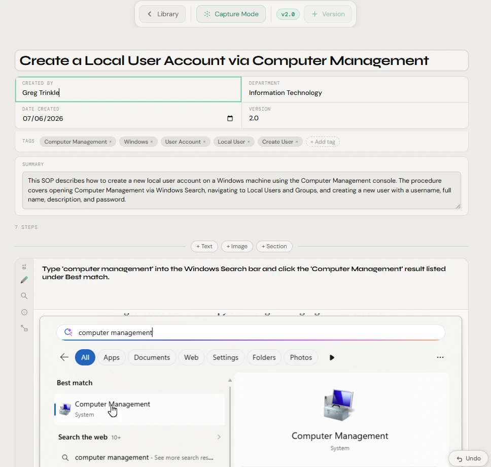 A full guide open in the Notavi editor — title, tags, summary and numbered steps.